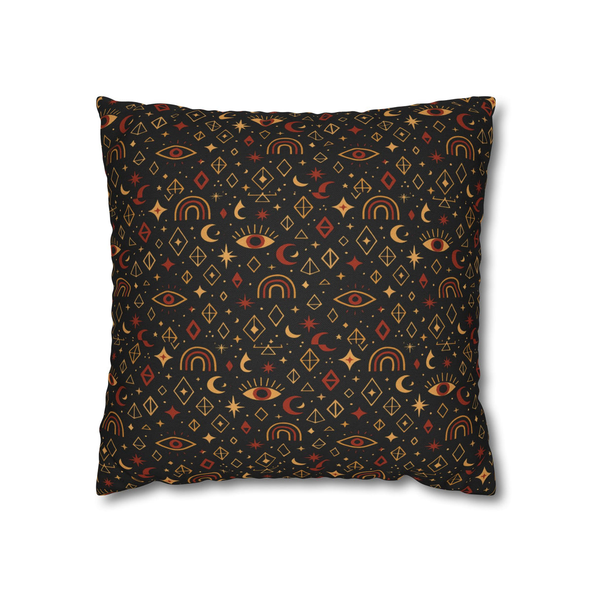 Mystic Eye Pattern Pillowcase | Boho Celestial Motif, Dark Autumn Colors
