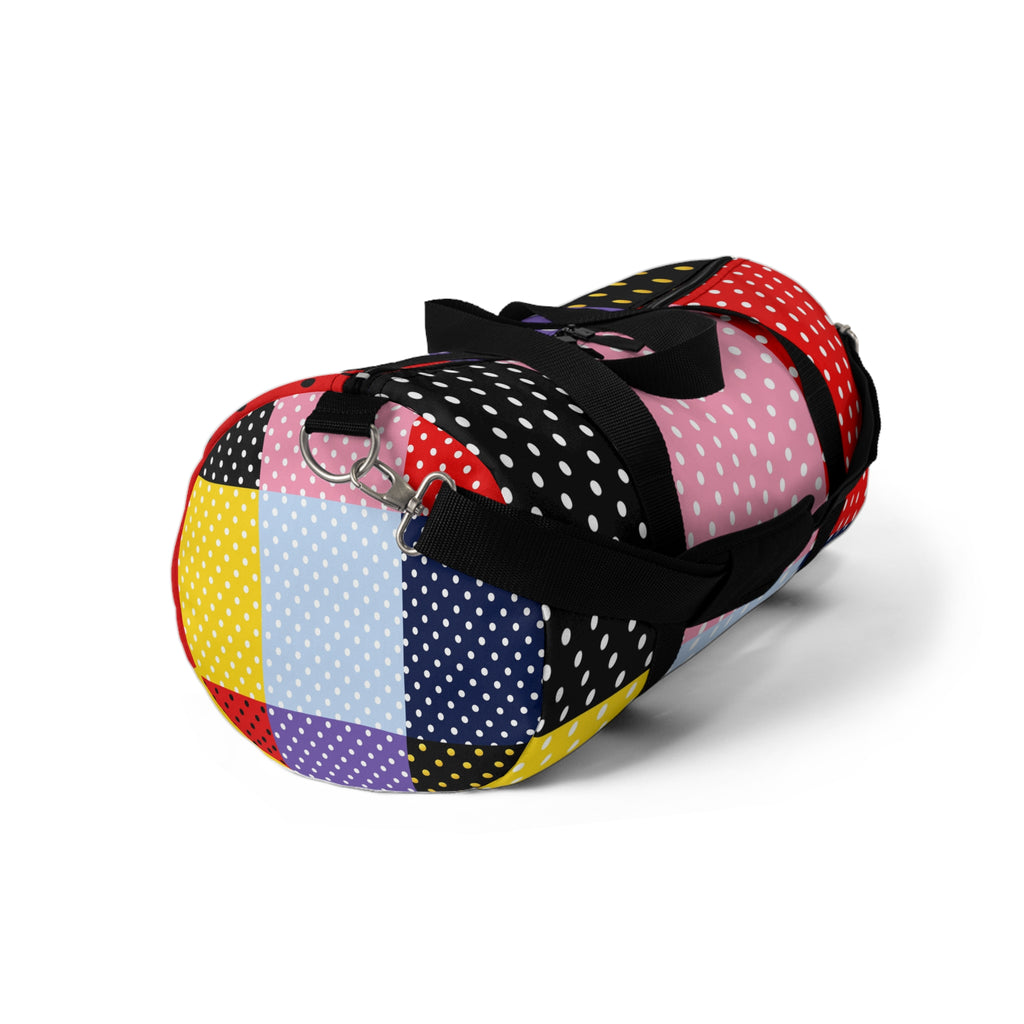 Polka Dot Patchwork Duffel Bag — Colorblock Travel & Gym Bag