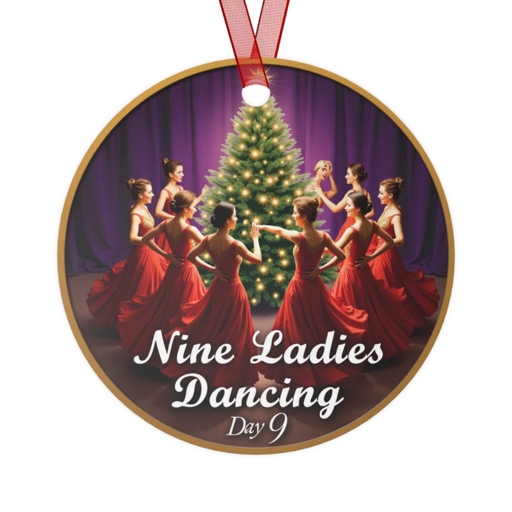 Christmas Metal Ornaments, Holiday Decor, Nine Ladies Dancing Metal Ornaments, Xmas Tree Decorations, Festive Home Decor, Set of 9 Ornaments