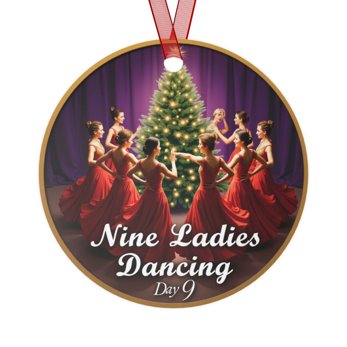 Christmas Metal Ornaments, Holiday Decor, Nine Ladies Dancing Metal Ornaments, Xmas Tree Decorations, Festive Home Decor, Set of 9 Ornaments