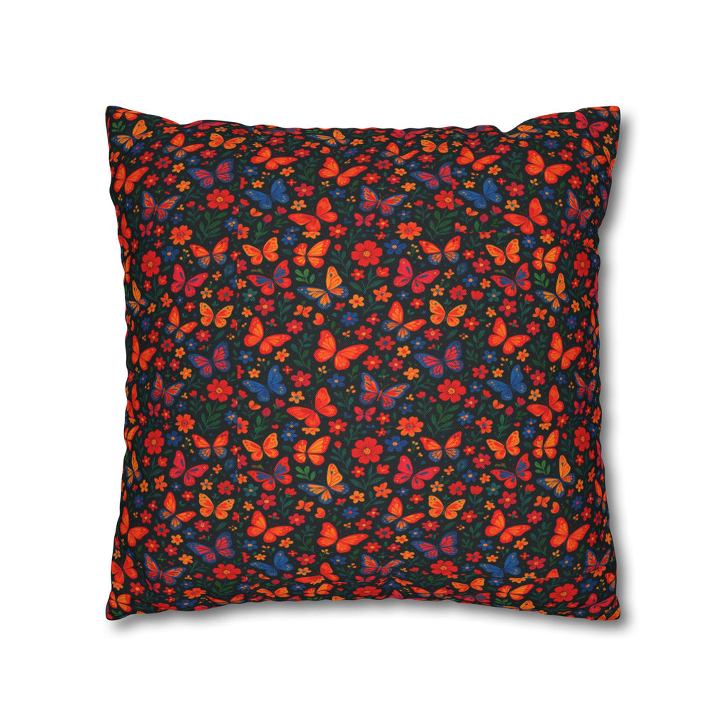Butterflies Floral Pillowcase, Home Decor, Throw Pillow Cover, Bedroom Accessory, Gift for Her, Spun Polyester Square Pillow