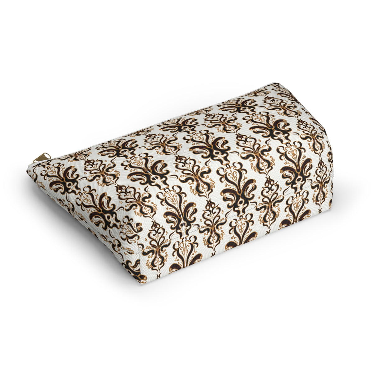 Brown Damask Pattern Accessory Pouch