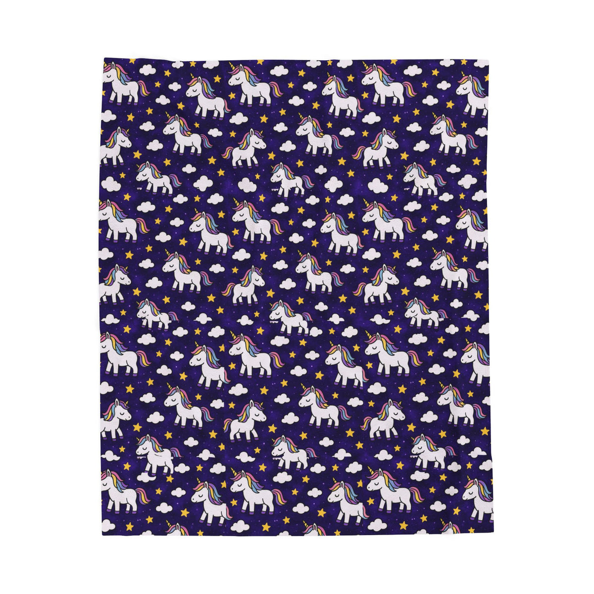 Cute Rainbow Unicorn Pattern Velveteen Plush Blanket | Navy Stars Clouds