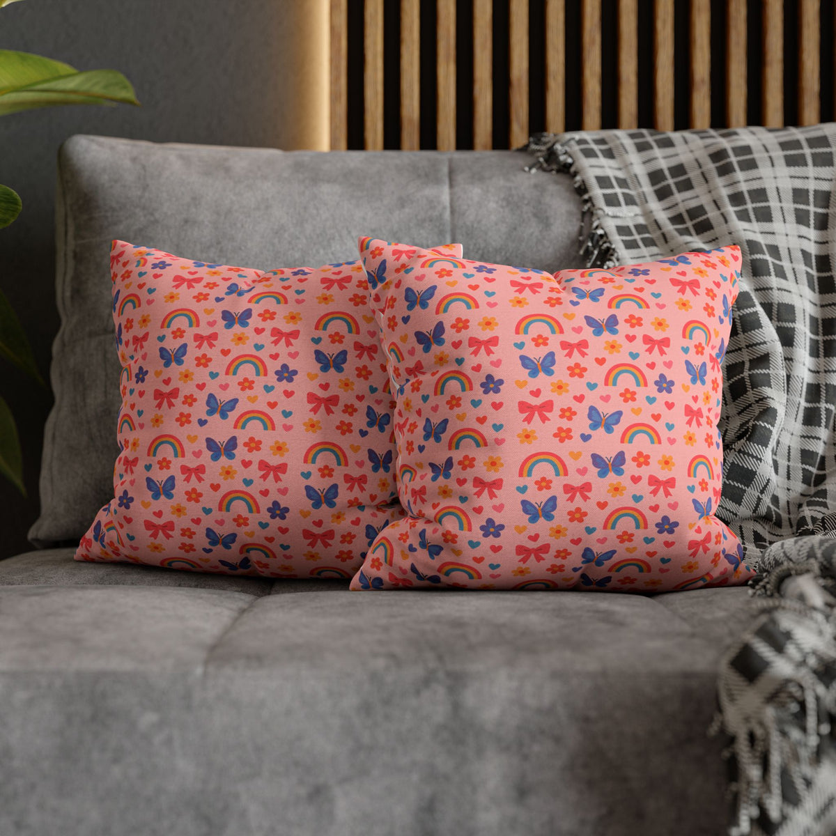 Rainbow Butterflies Pattern Pillowcase | Square Polyester Pillowcase