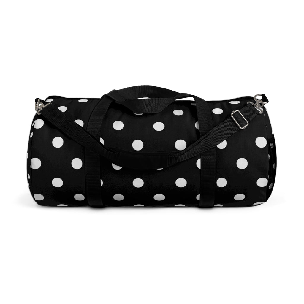 Black Polka Dot Duffel Bag — Classic Travel & Gym Tote