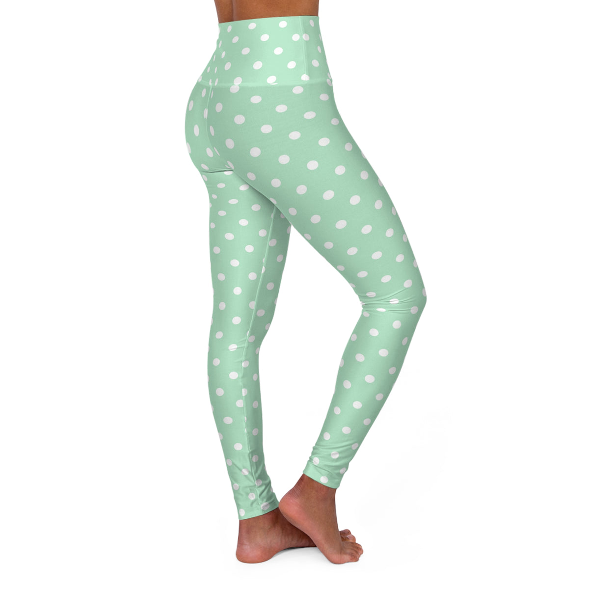 Mint Polka Dot Leggings High Waisted Yoga Leggings | Pastel Green White Dots