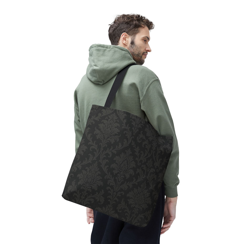 Dark Damask Pattern Tote Bag | Vintage Floral All-Over Print