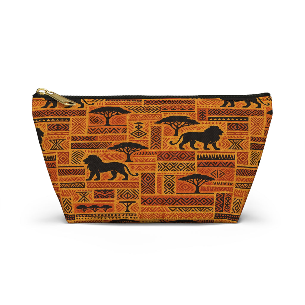African Safari Lion Pattern Accessory Pouch | T-Bottom Cosmetic Bag