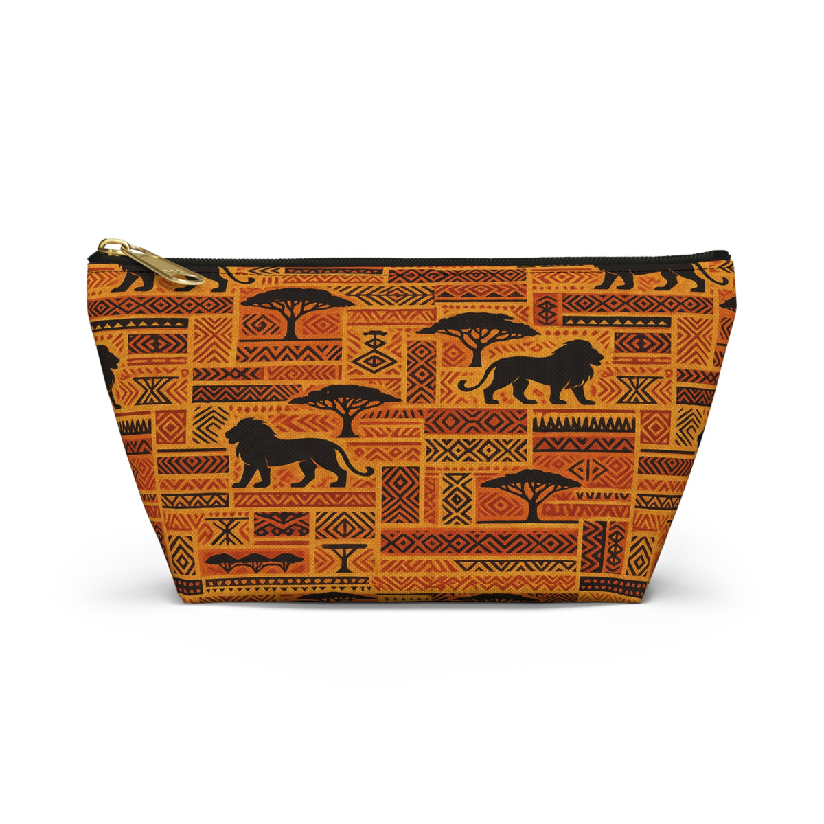African Safari Lion Pattern Accessory Pouch | T-Bottom Cosmetic Bag