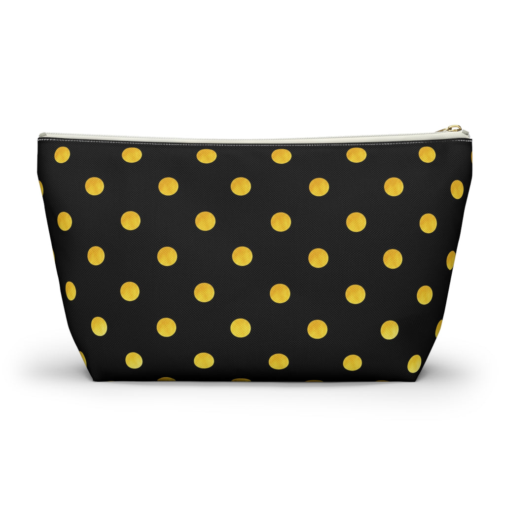 Gold Polka Dot Accessory Pouch | Black Cosmetic Bag