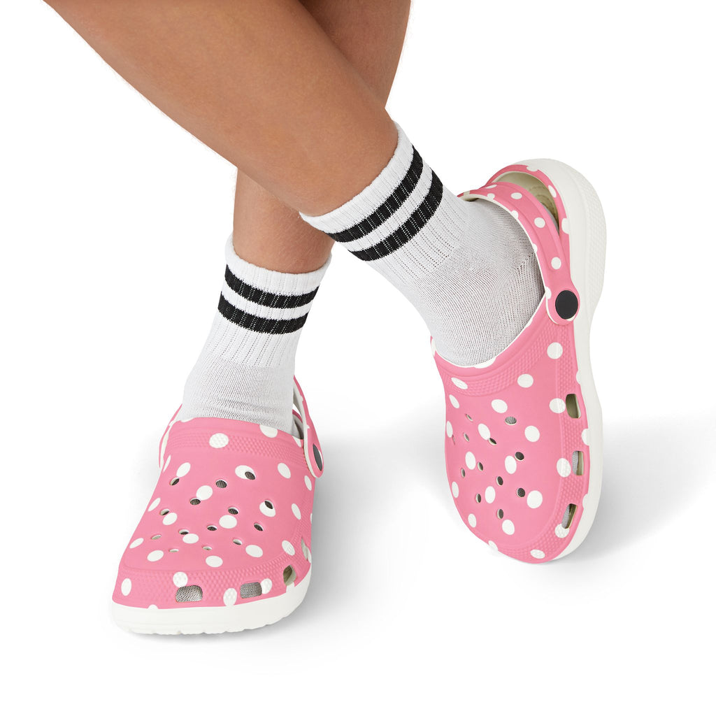 Kids Pink Polka Dot Foam Clogs — Lightweight EVA Slip-On Shoes