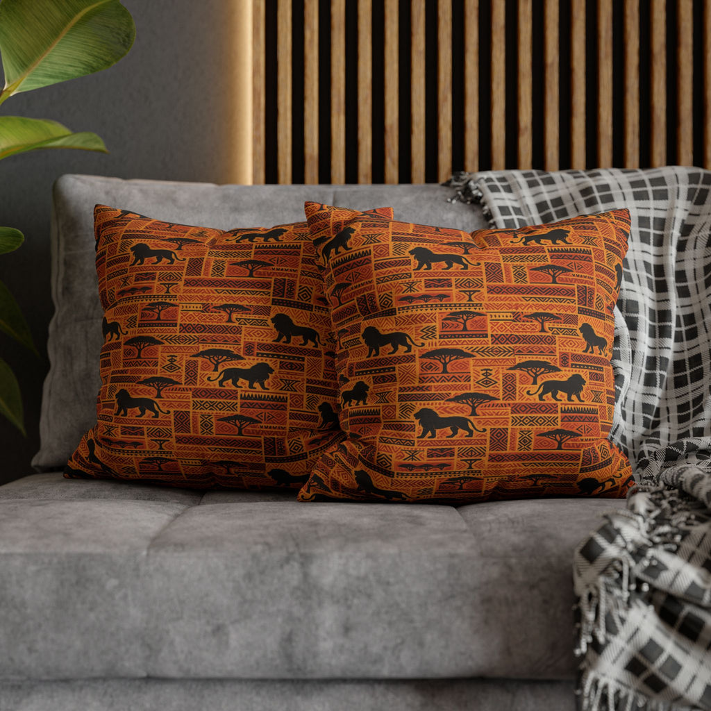 African Safari Pattern Pillowcase | Lion Silhouette Square Pillow