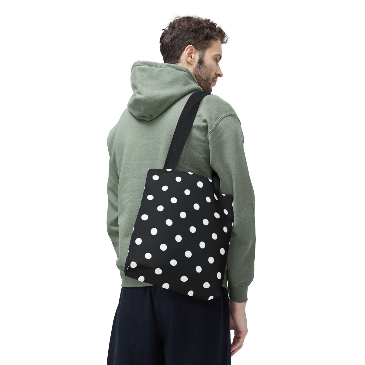 Black Polka Dot Tote Bag | White Dots on Black Background