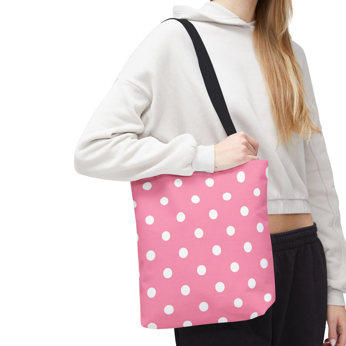Pink With White Polka Dot Pink Tote Bag | All-Over Print