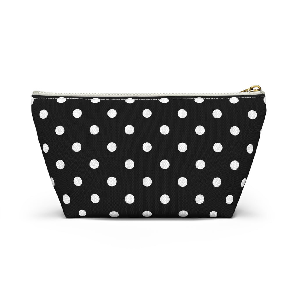 Black Polka Dot Accessory Pouch w T-bottom | Cosmetic Bag