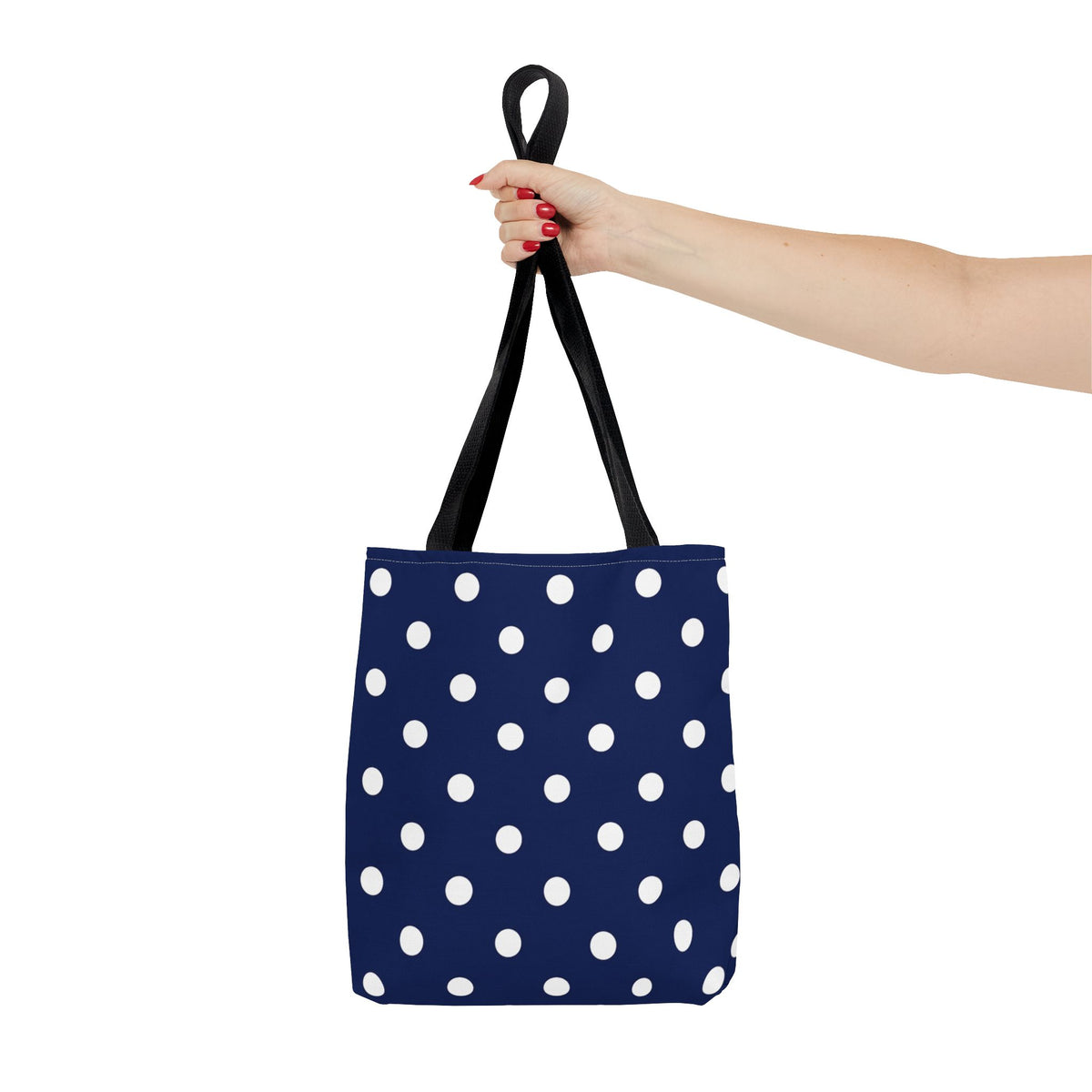 Navy Polka Dot Tote Bag | White Dots All Over Pattern