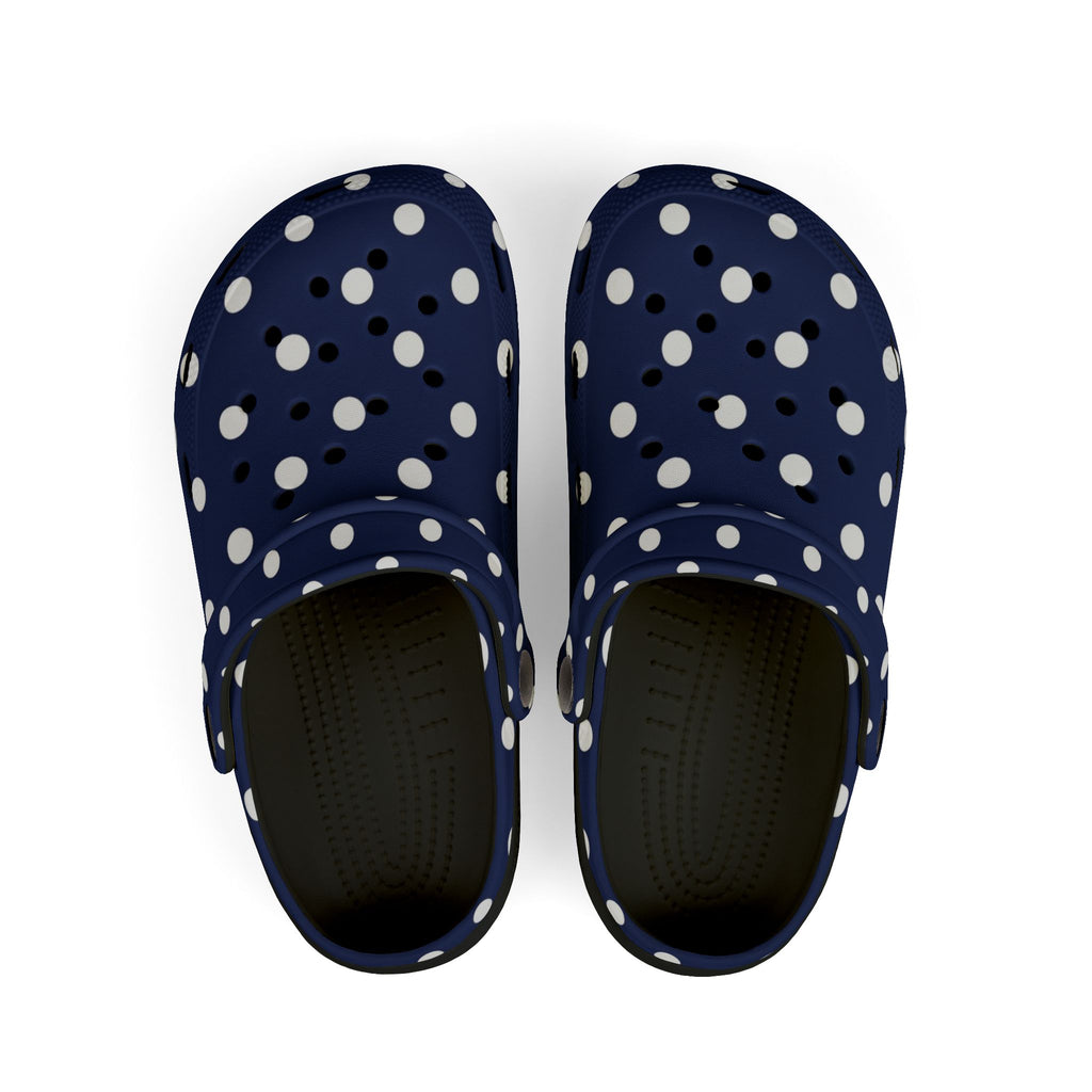 Kids Navy Polka Dot EVA Foam Clogs – Lightweight Slip-On Sandals for Toddlers & Children