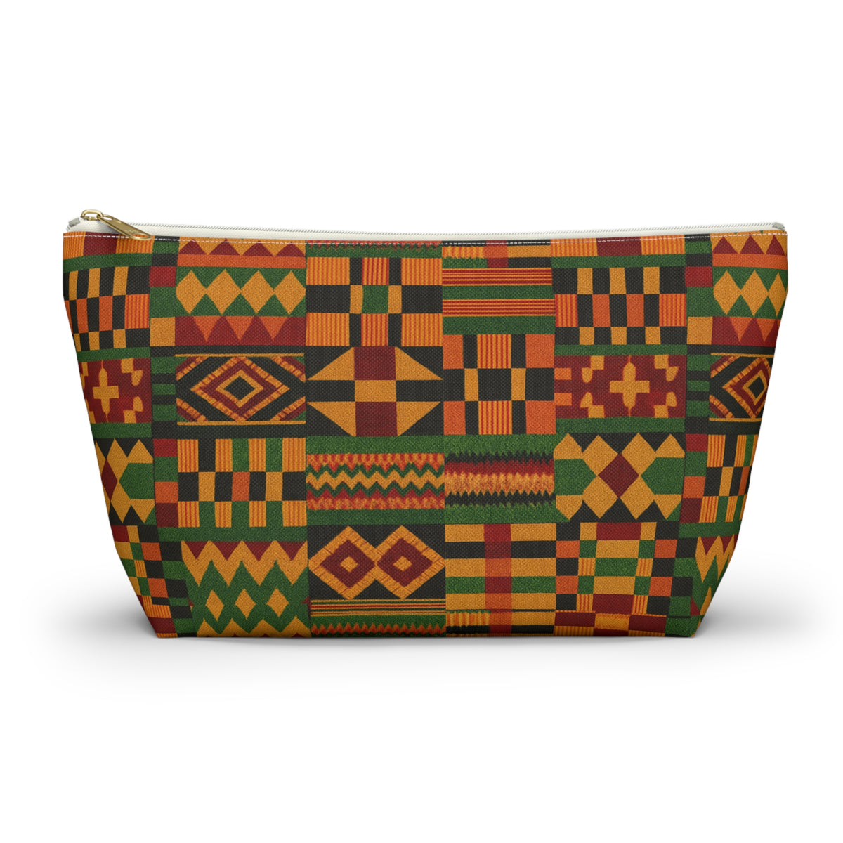 Kente Pattern Accessory Pouch | T-Bottom Makeup Bag, African Print