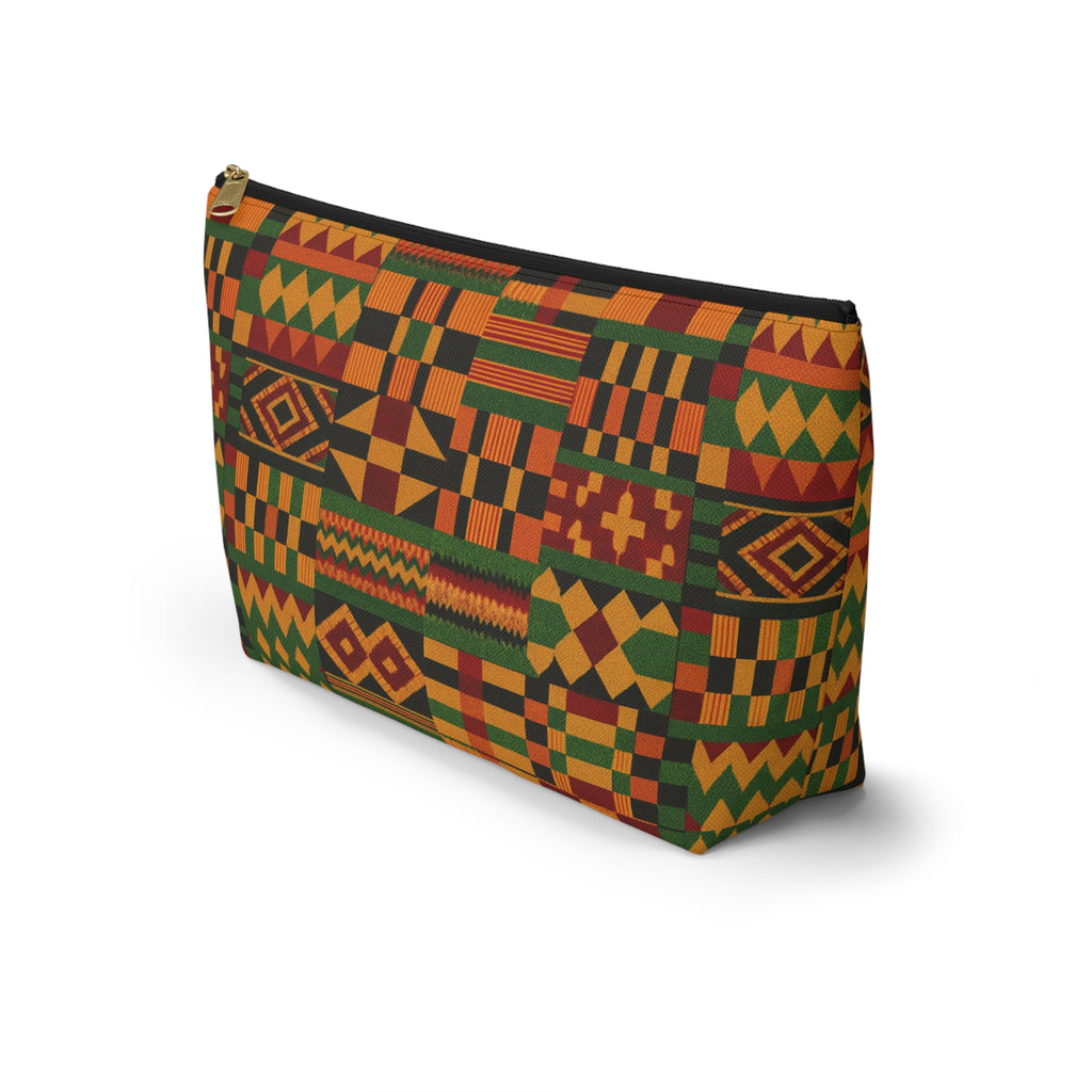 Kente Pattern Accessory Pouch | T-Bottom Makeup Bag, African Print