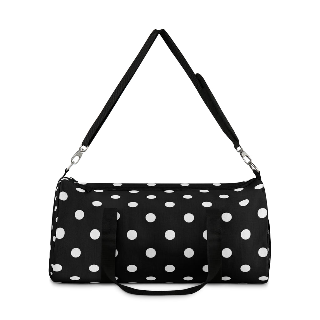 Black Polka Dot Duffel Bag — Classic Travel & Gym Tote