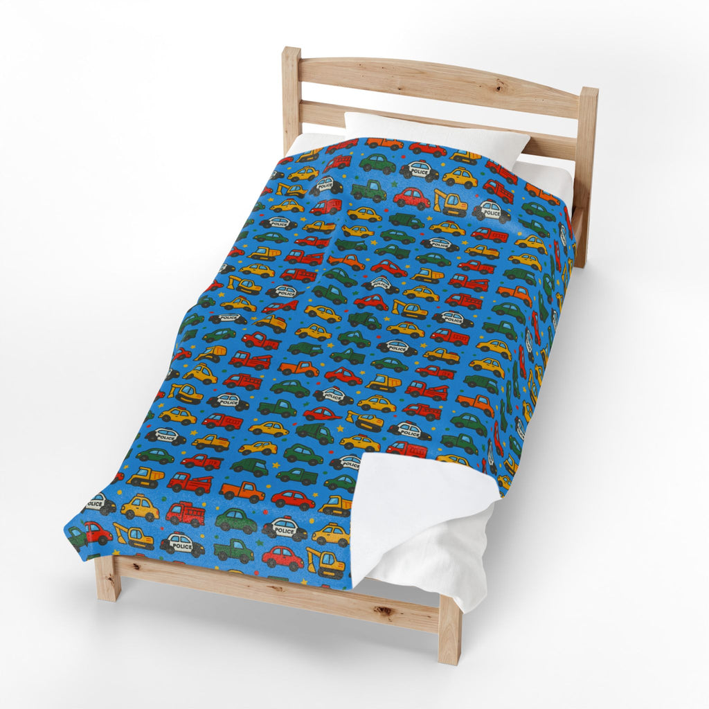 Colorful Toy Cars Pattern Velveteen Plush Blanket | Kids Car Print Throw