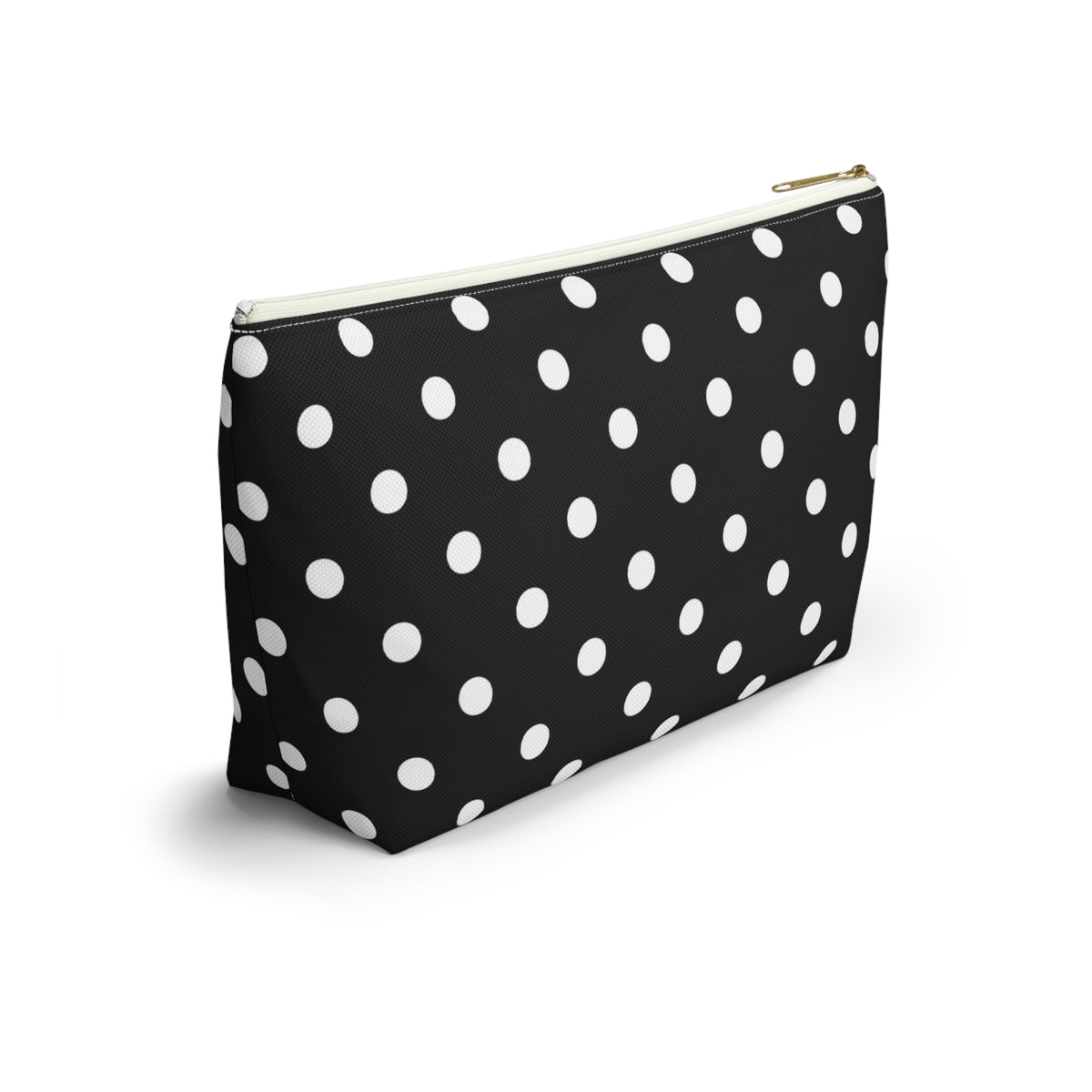 Black Polka Dot Accessory Pouch w T-bottom | Cosmetic Bag
