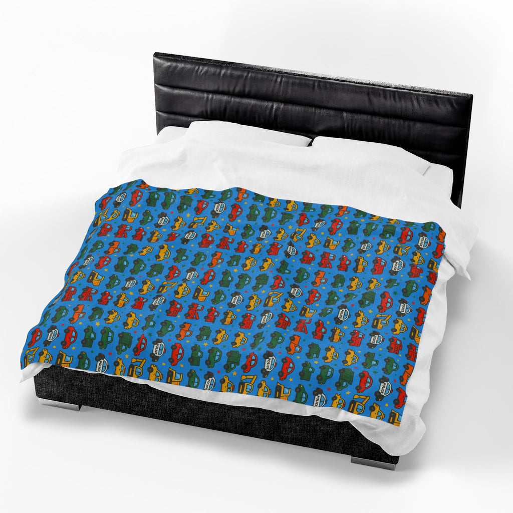 Colorful Toy Cars Pattern Velveteen Plush Blanket | Kids Car Print Throw