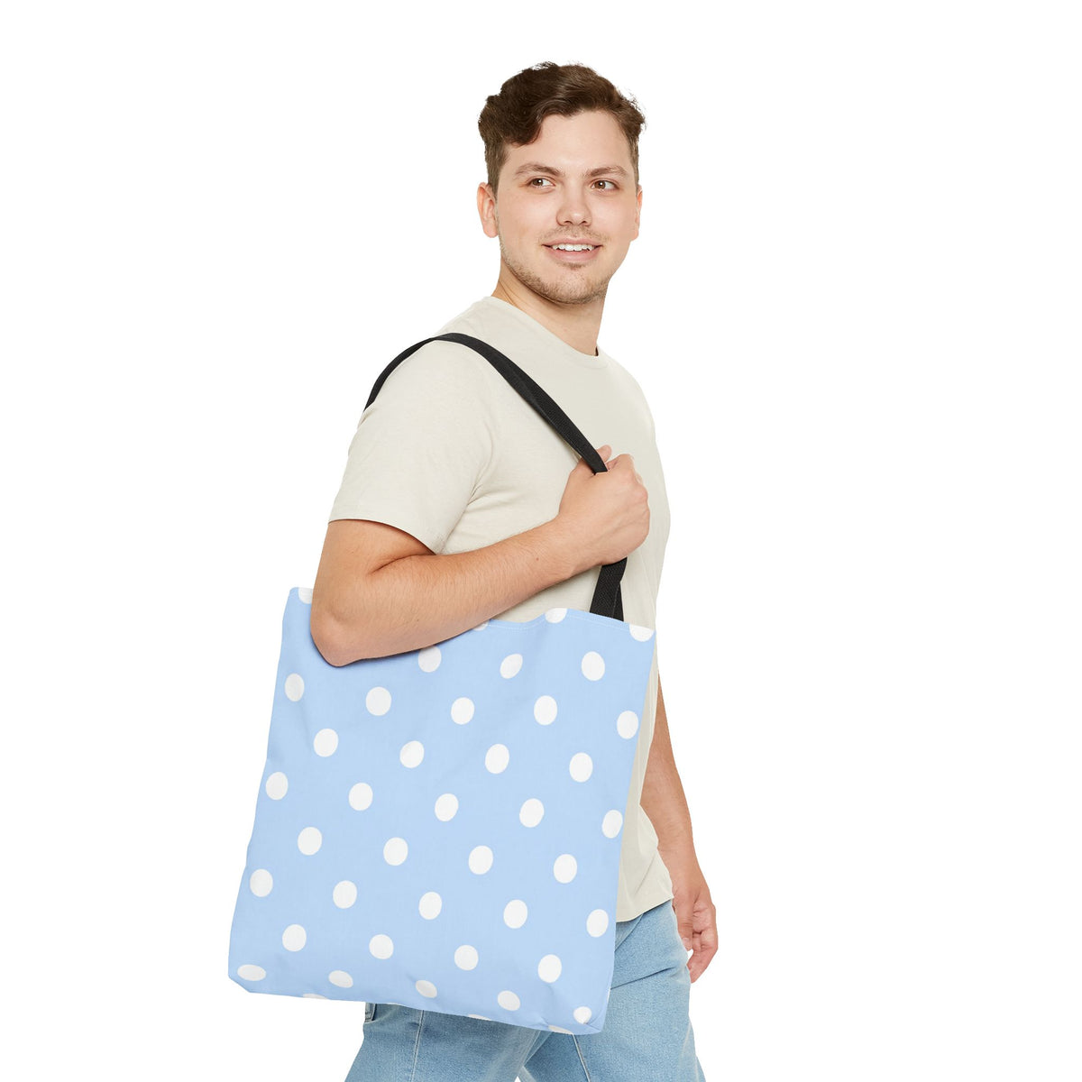 Light Blue with White Polka Dots on Baby Blue Tote