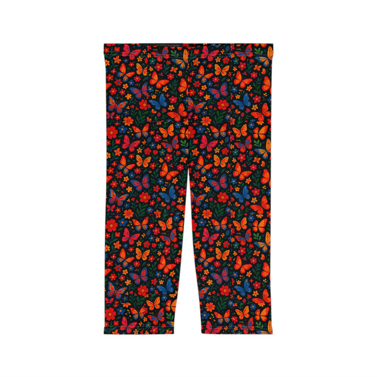 Colorful Butterfly Floral Capri Leggings | Bright All-Over Print