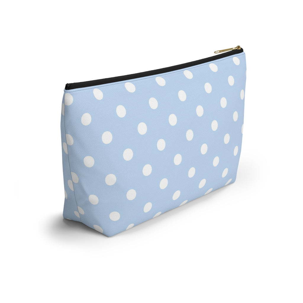 Light Blue Polka Dot Accessory Pouch w T-bottom | Makeup Bag