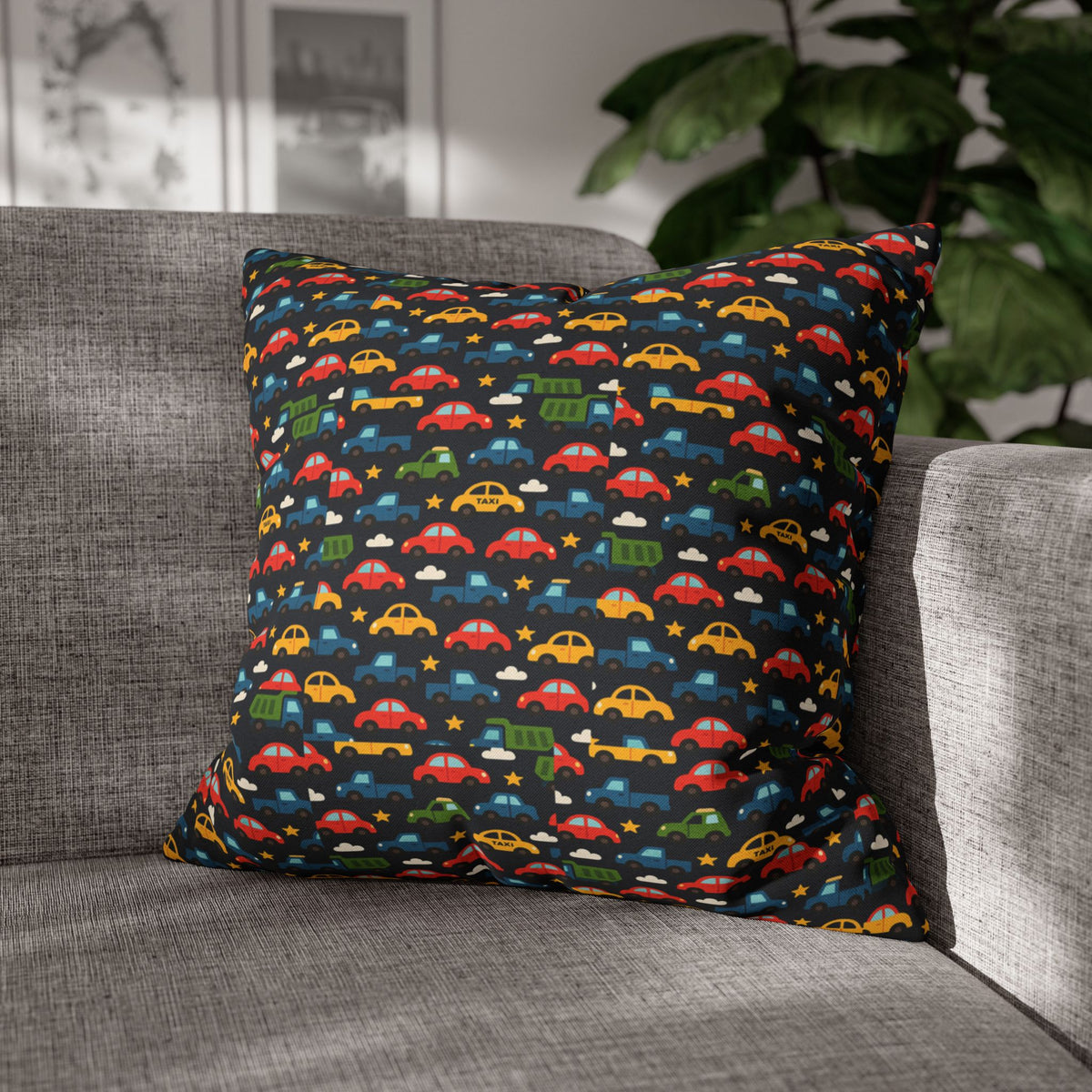 Colorful Cars Pattern | kids car pattern, black background, playful nursery decor