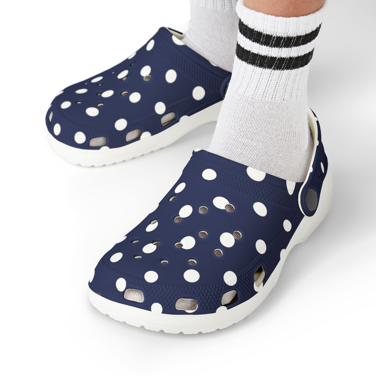 Kids Navy Polka Dot EVA Foam Clogs – Lightweight Slip-On Sandals for Toddlers & Children