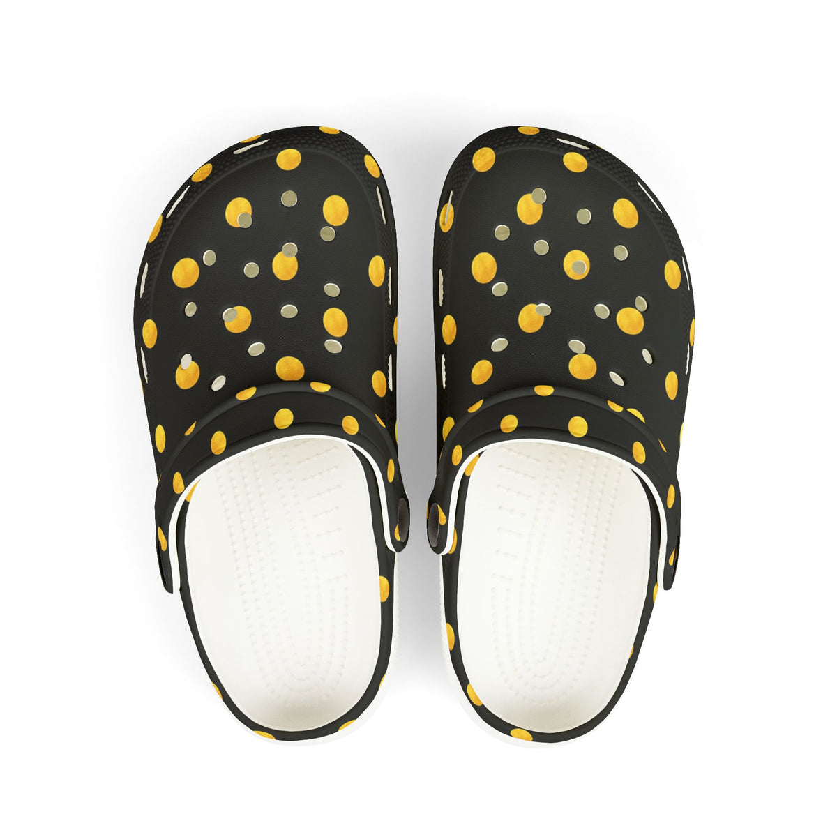 Kids Polka Dot Foam Clogs – Black & Yellow Comfortable Slip-On Shoes