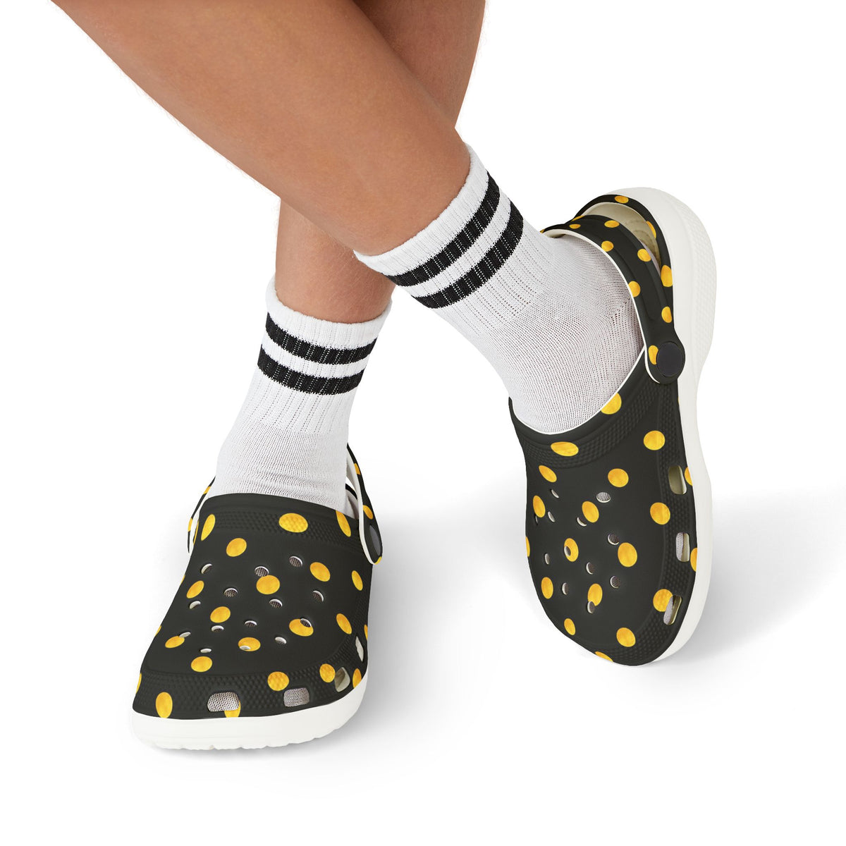 Kids Polka Dot Foam Clogs – Black & Yellow Comfortable Slip-On Shoes