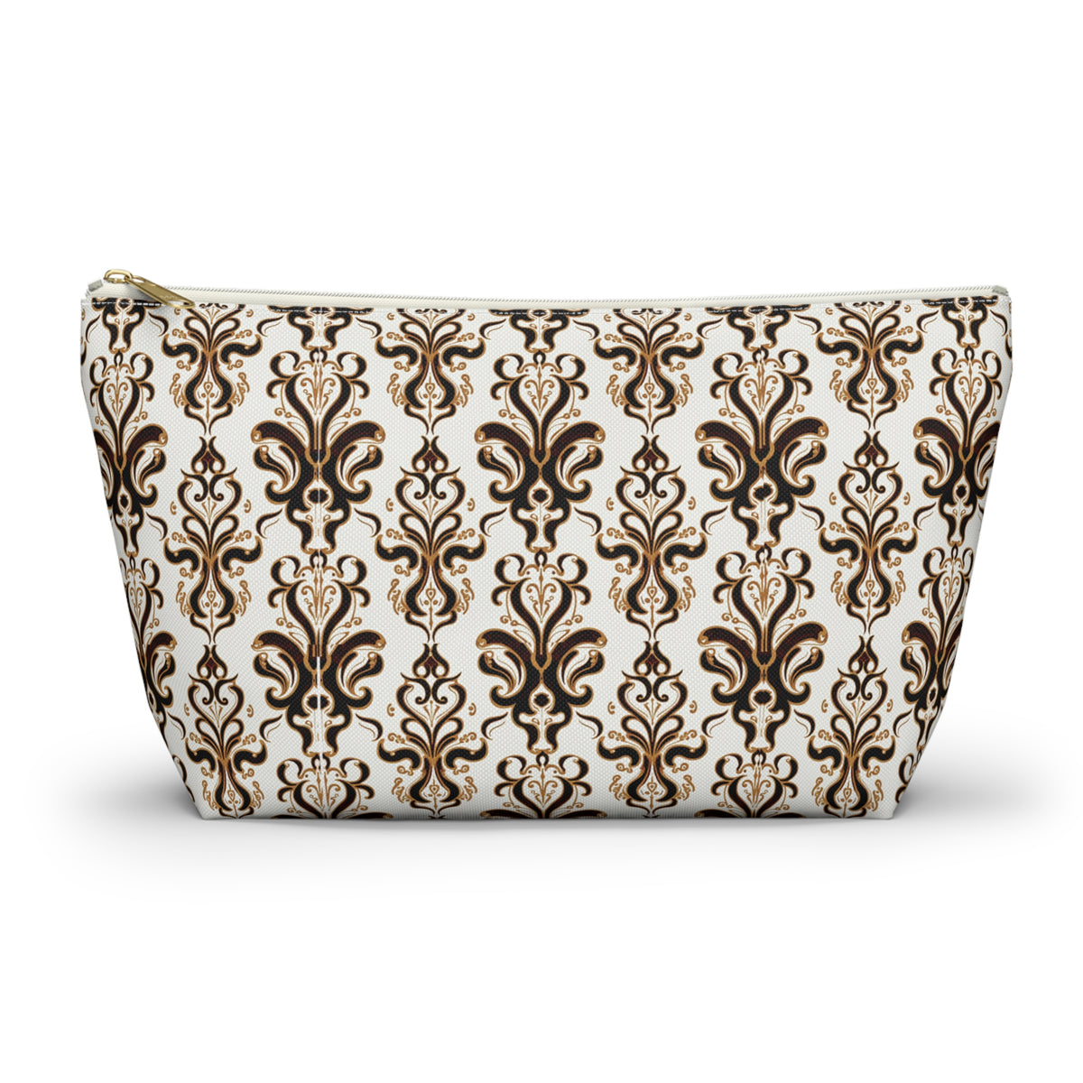 Brown Damask Pattern Accessory Pouch