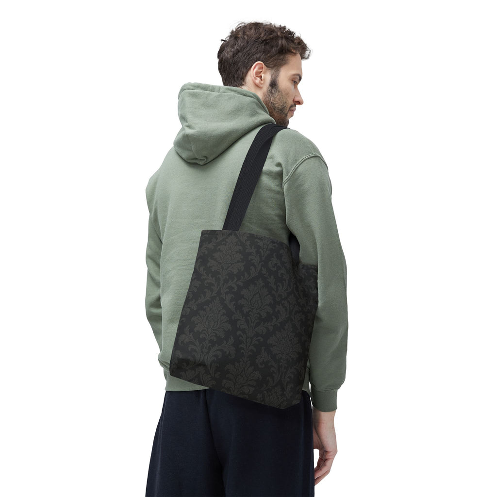 Dark Damask Pattern Tote Bag | Vintage Floral All-Over Print