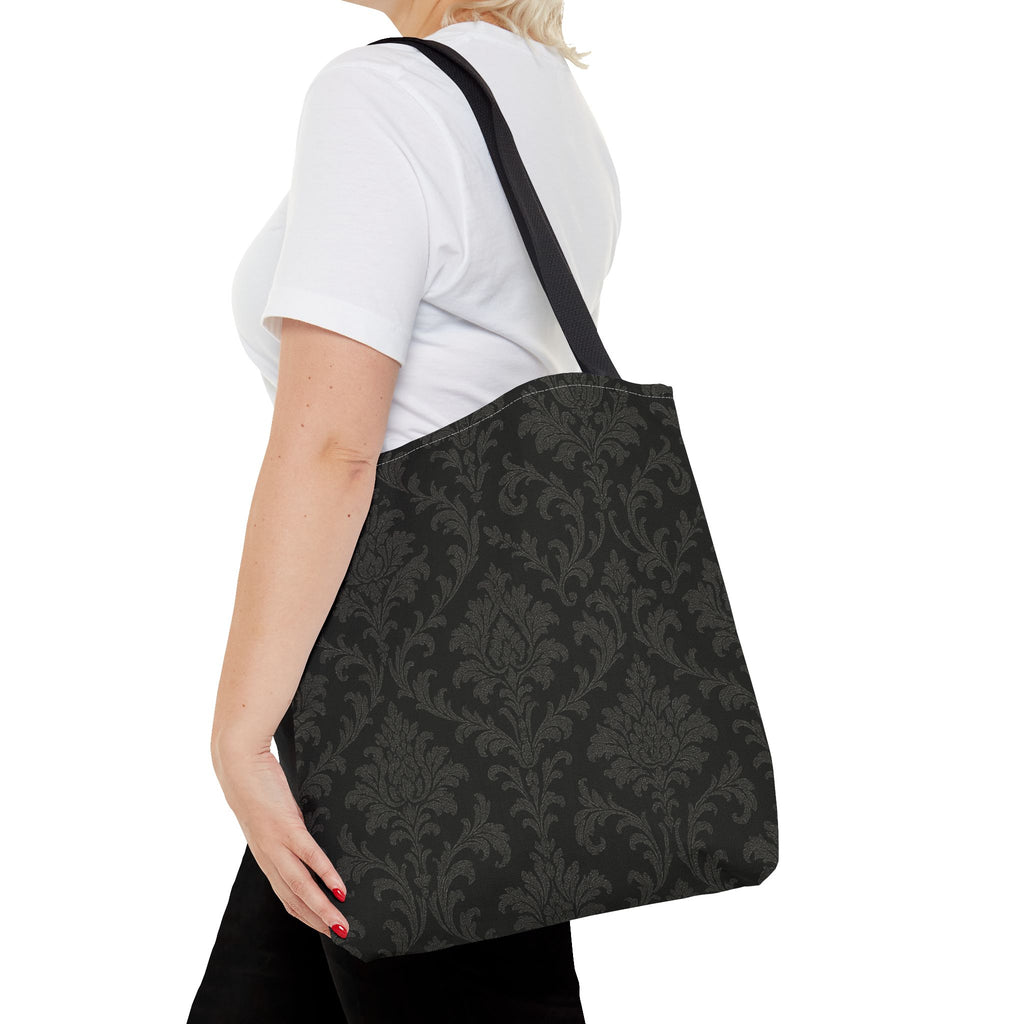 Dark Damask Pattern Tote Bag | Vintage Floral All-Over Print