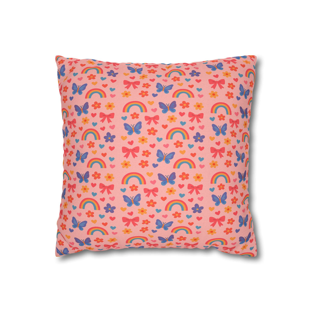 Rainbow Butterflies Pattern Pillowcase | Square Polyester Pillowcase