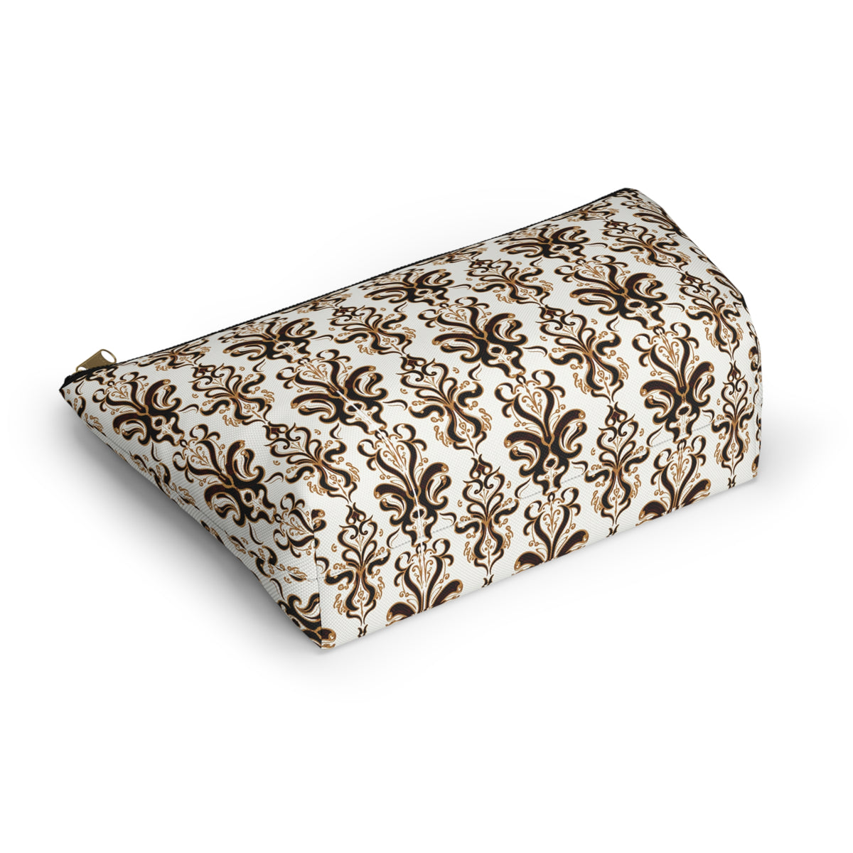 Brown Damask Pattern Accessory Pouch