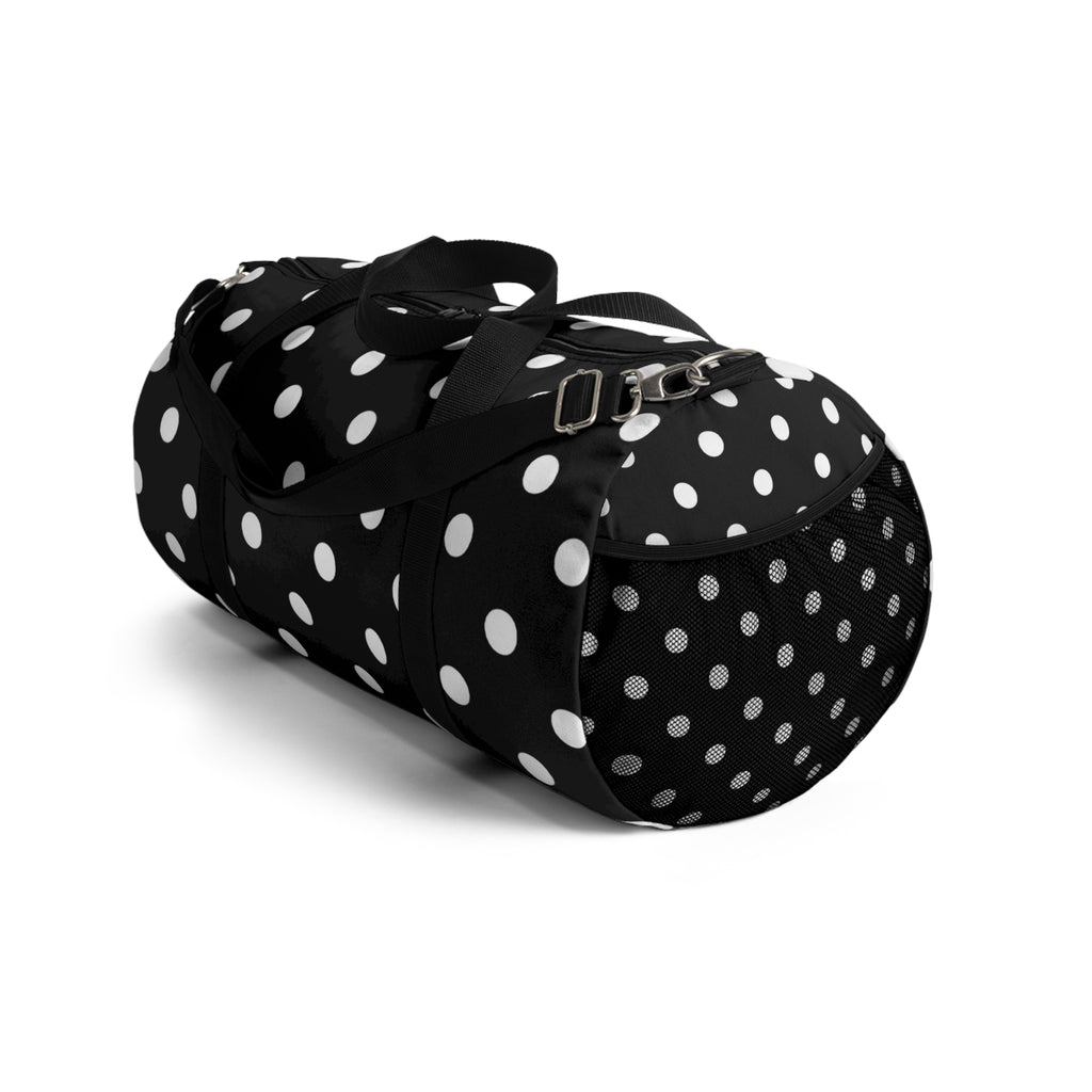 Black Polka Dot Duffel Bag — Classic Travel & Gym Tote