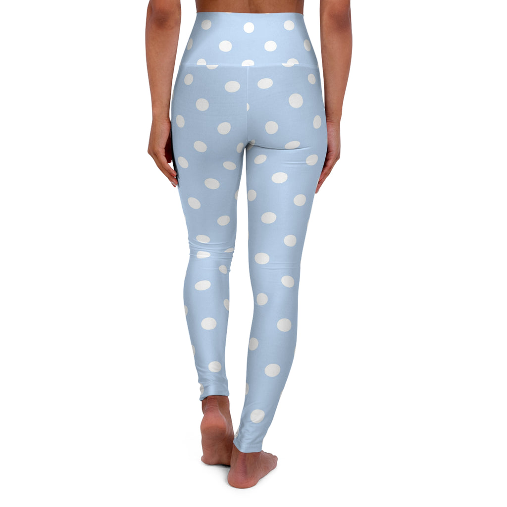 Baby Blue Polka Dot Leggings High Waisted Yoga Leggings | Light Blue White Spots