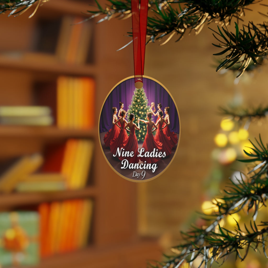 Christmas Metal Ornaments, Holiday Decor, Nine Ladies Dancing Metal Ornaments, Xmas Tree Decorations, Festive Home Decor, Set of 9 Ornaments