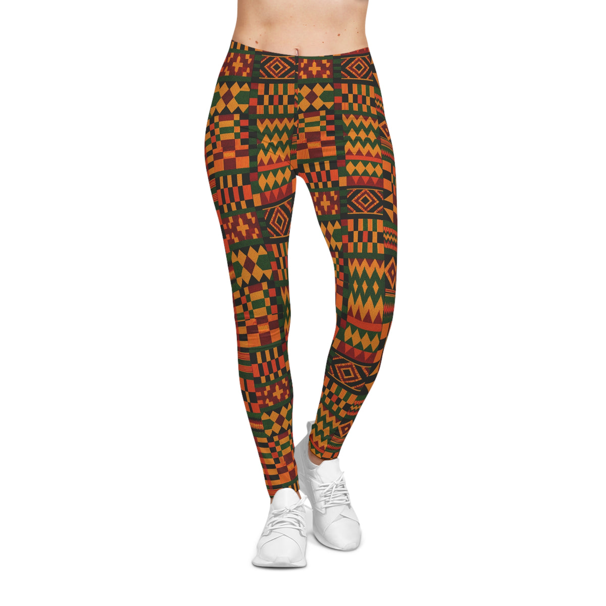 Kente Print Leggings, African Print Yoga Pants, Women's Stretchy Leggings, Ethnic Pattern Athleisure Wear, Colorful Workout Tights
