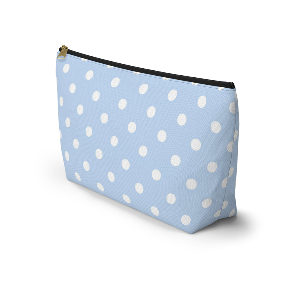 Light Blue Polka Dot Accessory Pouch w T-bottom | Makeup Bag