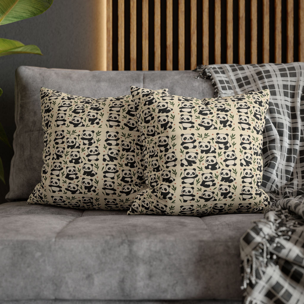 Panda Pattern Pillowcase | Square Spun Polyester Decorative Pillow