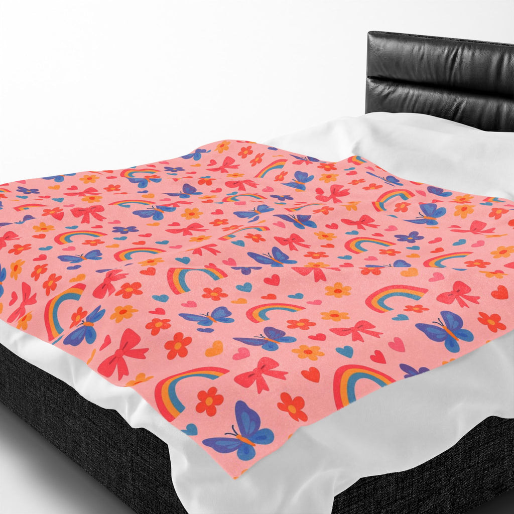 Rainbow and Butterfly Pattern Blanket | Pink Floral Rainbows, Cute Kids Throw