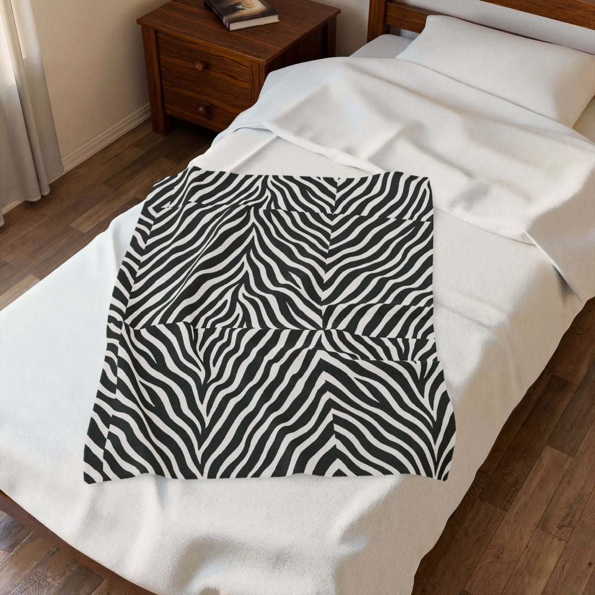 Zebra Stripe Pattern Velveteen Plush Blanket | Black White Animal Print
