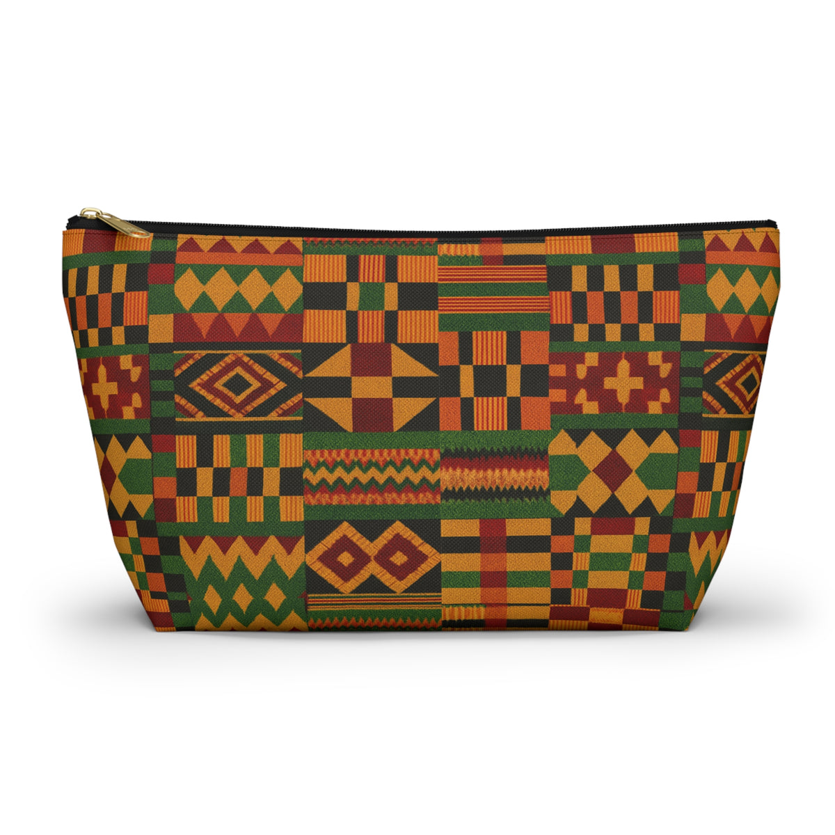 Kente Pattern Accessory Pouch | T-Bottom Makeup Bag, African Print