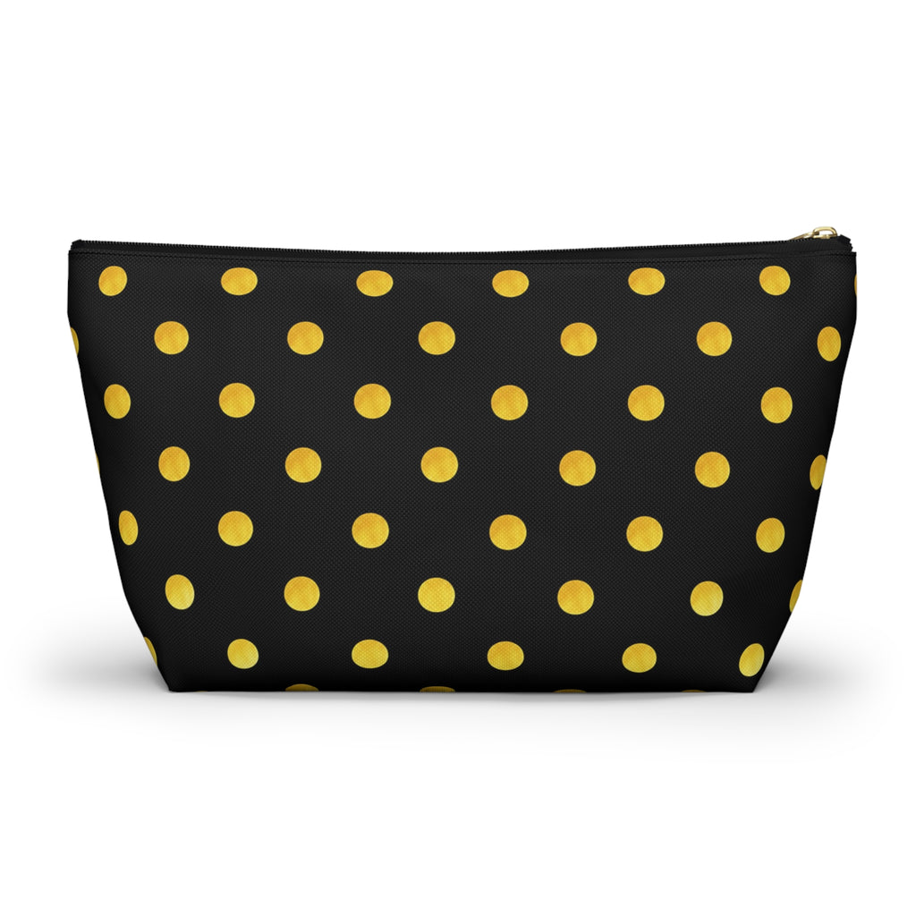 Gold Polka Dot Accessory Pouch | Black Cosmetic Bag