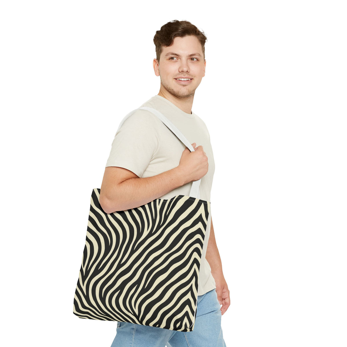 Zebra Stripe Pattern Tote Bag | Animal Print, Black White, All-Over Print